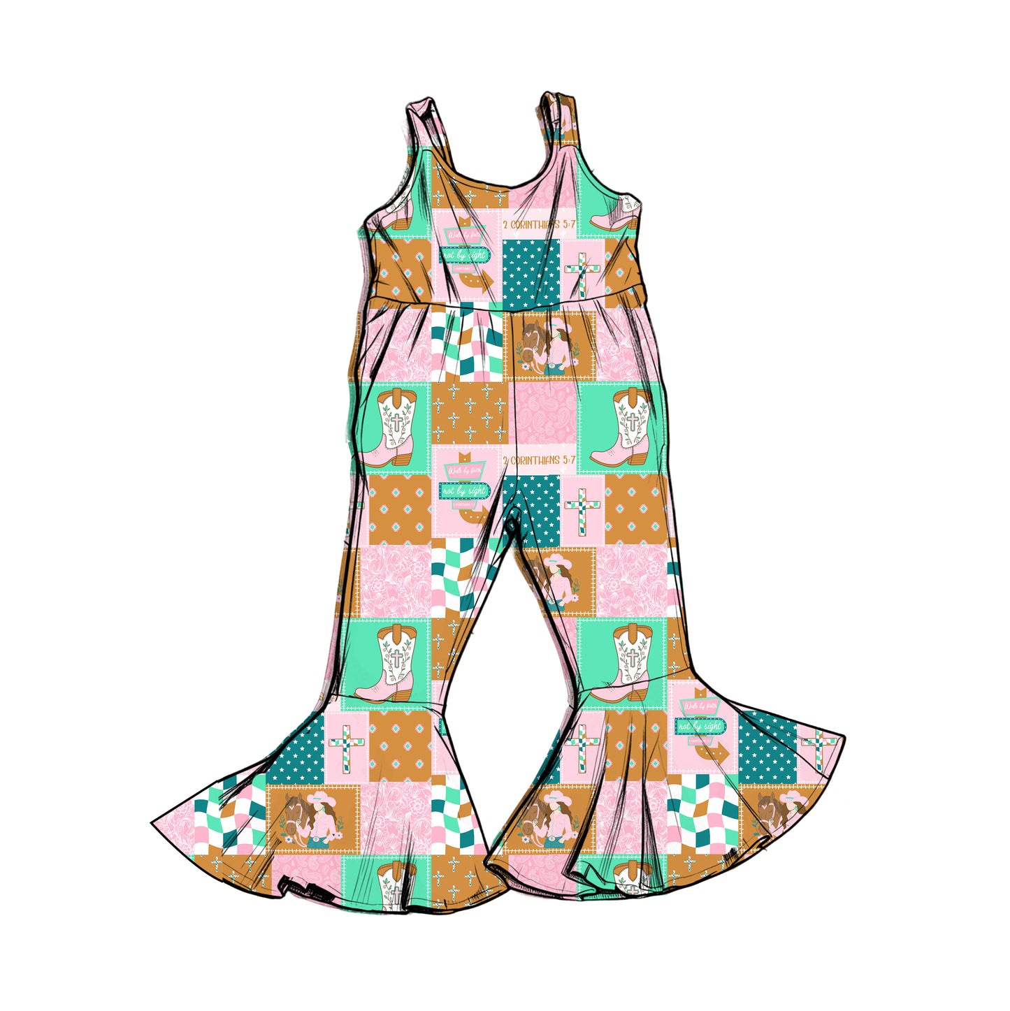 Walk by Faith Bell Bottom Romper